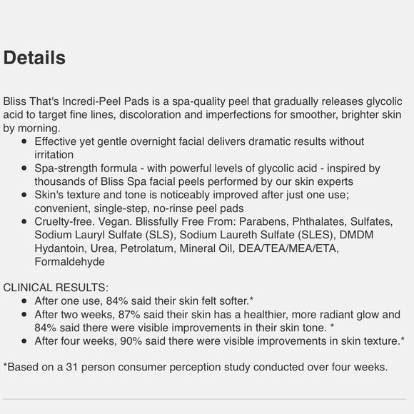 Bliss That’s Incredi-peel Glycolic Pads - Picture 11 of 11